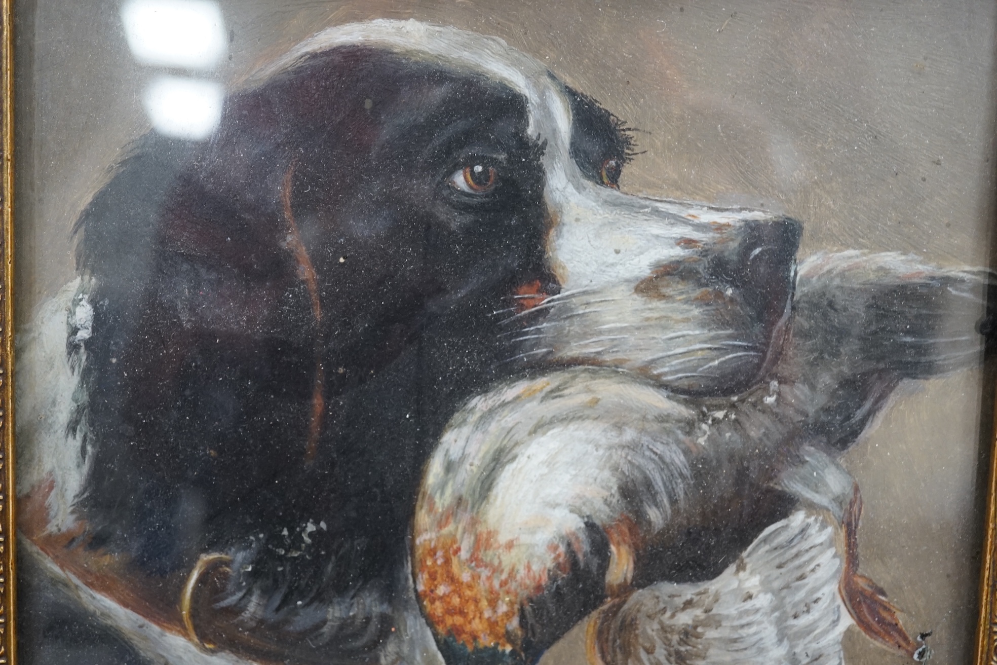 Early 20th century, English School, Study of a gun dog and game, unsigned, 22 x 20cm. Condition - fair to good